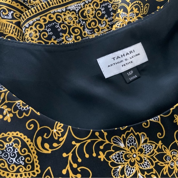 TAHARI Gold & Black SILK Floral Tank Top Persian Design Sz 14P - Picture 3 of 7
